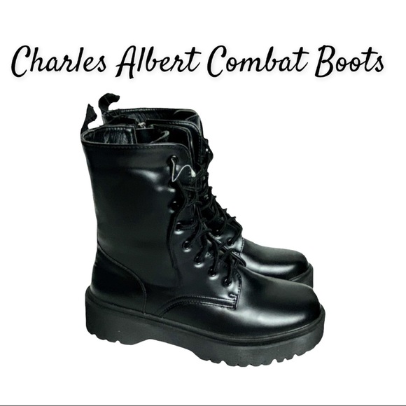 NWT Charles Albert Black Combat Boots - Picture 1 of 16